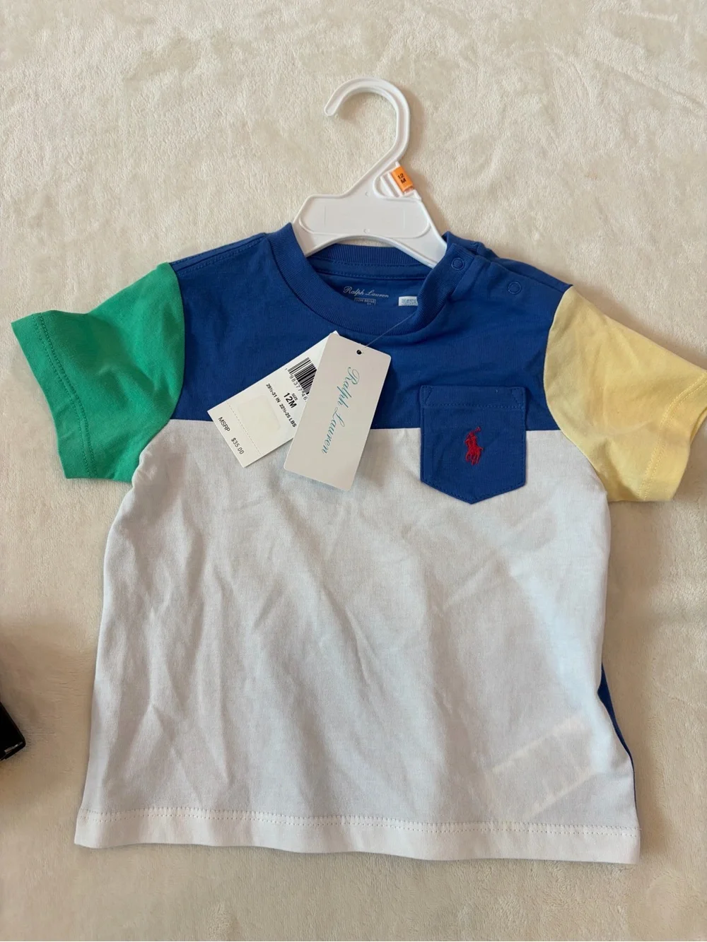Ralph Lauren Blue Green Yellow White Colorblock Polo Tee